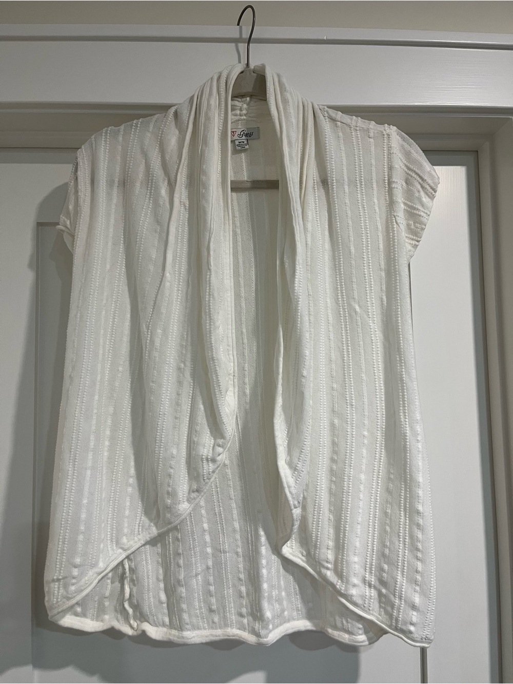 Guess White Textured Semi Sheer Open-Front Tunic